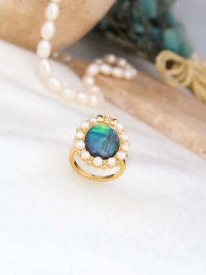 L'Atelier de Gaia Pozłacany pierścionek z cyrkoniami i perłami rozmiar: onesize