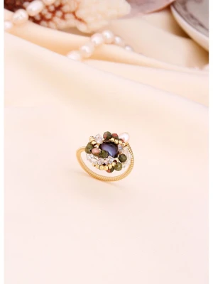 L'Atelier de Gaia Pozłacany pierścionek z perłą i cyrkoniami rozmiar: onesize