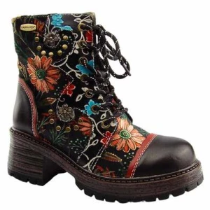 Laura Vita Botki damskie skórzane workery KLEO 02 NOIR czarne