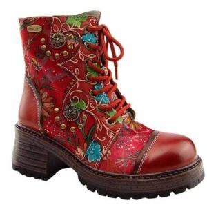 Laura Vita Botki damskie skórzane workery KLEO 02 ROUGE czerwone