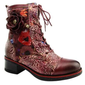 Laura Vita Botki damskie skórzane RACHELEO 04 GRENAT