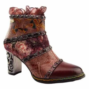 Laura Vita LEDAO 35 botki damskie skórzane na słupku bordowe