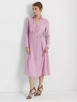 Lauren By Ralph Lauren Fioletowa sukienka midi z wiązaniem