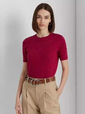 Lauren By Ralph Lauren Różowy sweter z krótkim rękawem i monogramem