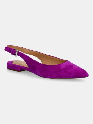 Lauren Ralph Lauren baleriny nubukowe Londyn Slbck kolor fioletowy z odkrytą piętą 802967746007