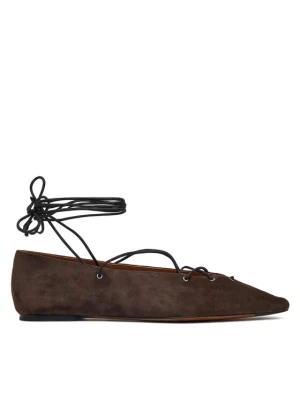 LAUREN RALPH LAUREN Baleriny Suede Lace-Up Pointed Ballet Flat 818P15775001 Brązowy