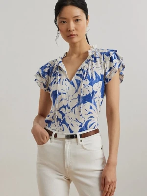 Lauren Ralph Lauren bluzka lniana damska kolor niebieski wzorzysta 200976992
