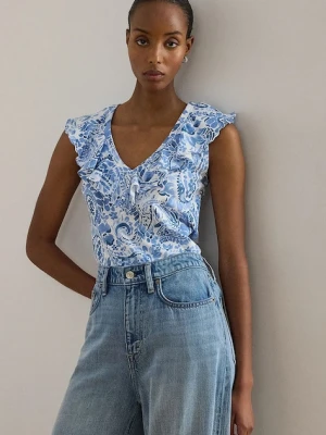 Lauren Ralph Lauren bluzka z falbanką damska bawełniana