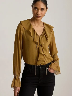 Lauren Ralph Lauren bluzka z falbanką damska brązowy