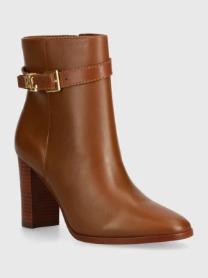 Lauren Ralph Lauren botki skórzane Bailey damskie kolor brązowy na słupku 802937808002