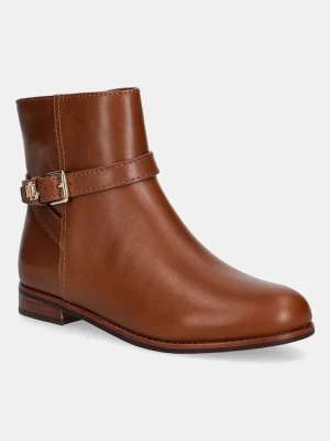 Lauren Ralph Lauren botki skórzane Brooke Bt 2 damskie kolor brązowy na płaskim obcasie 802974382001