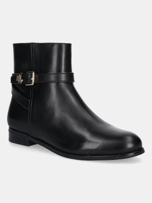 Lauren Ralph Lauren botki skórzane Brooke Bt 2 damskie kolor czarny na płaskim obcasie 802967768001