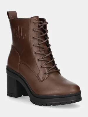 Lauren Ralph Lauren botki skórzane Cameron damskie kolor brązowy na słupku 802937826002