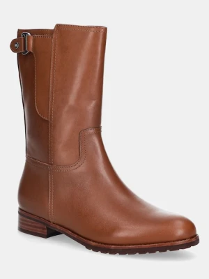 Lauren Ralph Lauren botki skórzane Tasha Mid damskie kolor brązowy na płaskim obcasie 802980069002
