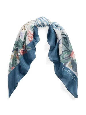 Lauren Ralph Lauren chusta z domieszką jedwabiu damska kolor niebieski wzorzysta 454972556