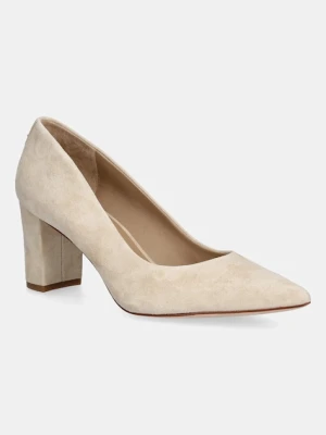 Lauren Ralph Lauren czółenka zamszowe Lanette Blkh kolor beżowy na słupku 802967743003