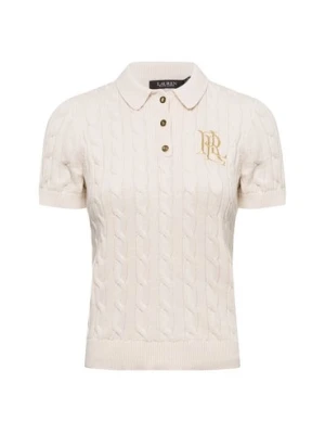 Lauren Ralph Lauren Damska koszulka polo z dzianiny Kobiety Bawełna beżowy jednolity,