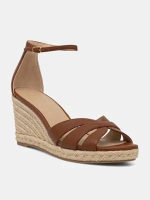 Lauren Ralph Lauren espadryle skórzane Nellie kolor brązowy na koturnie 802P04433002