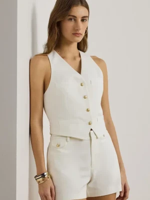 Lauren Ralph Lauren kamizelka bawełniana kolor biały jednorzędowa 200957263