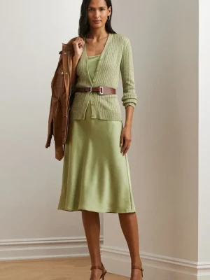 Lauren Ralph Lauren kardigan z domieszką lnu damski kolor zielony 200963627
