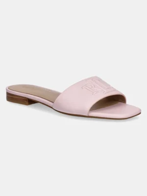 Lauren Ralph Lauren klapki skórzane Everley Sld damskie kolor różowy 802959143007