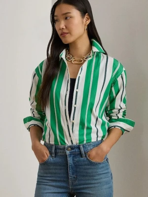 Lauren Ralph Lauren koszula bawełniana damska kolor zielony relaxed z kołnierzykiem klasycznym 200P03666