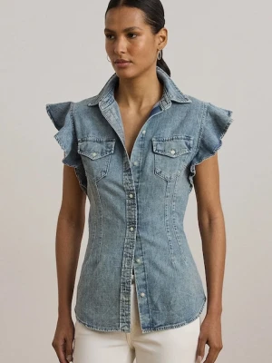 Lauren Ralph Lauren koszula jeansowa damska kolor niebieski slim z kołnierzykiem klasycznym 200963923