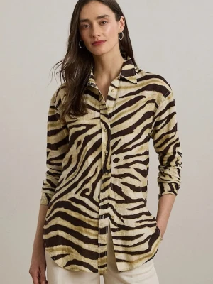 Lauren Ralph Lauren koszula lniana damska kolor beżowy regular z kołnierzykiem klasycznym 200970776