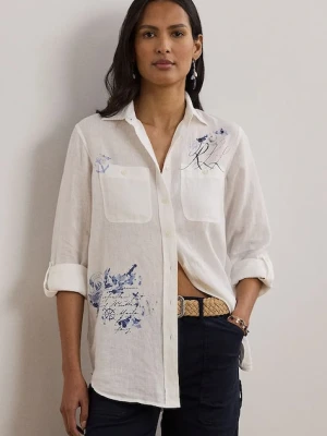 Lauren Ralph Lauren koszula lniana damska kolor biały relaxed z kołnierzykiem klasycznym 200970750