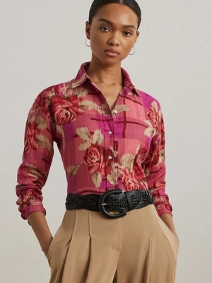 Lauren Ralph Lauren koszula lniana damska kolor czerwony regular z kołnierzykiem klasycznym 200978534