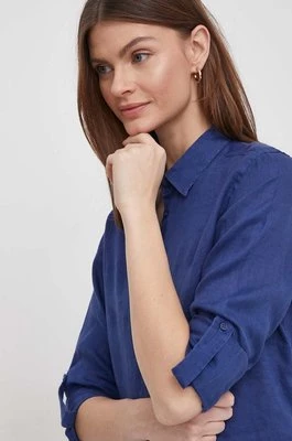 Lauren Ralph Lauren koszula lniana kolor niebieski regular z kołnierzykiem klasycznym