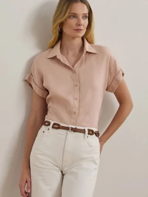 Lauren Ralph Lauren koszula lniana kolor pomarańczowy relaxed z kołnierzykiem klasycznym 200699152
