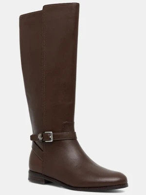 Lauren Ralph Lauren kozaki skórzane Brooke Tll 2 damskie kolor brązowy na płaskim obcasie 802974383002