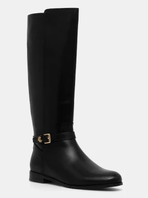 Lauren Ralph Lauren kozaki skórzane Brooke Tll 2 damskie kolor czarny na płaskim obcasie 802967769001
