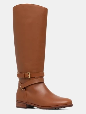 Lauren Ralph Lauren kozaki skórzane Collins Tll damskie kolor brązowy na płaskim obcasie 802974384001