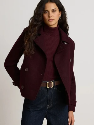 Lauren Ralph Lauren krótki płaszcz damski z wełną bordowy