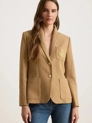 Lauren Ralph Lauren marynarka jednorzędowa damska bawełniana z elastanem brązowy