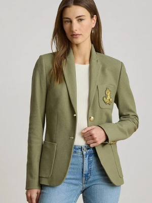 Lauren Ralph Lauren marynarka jednorzędowa damska bawełniana z elastanem zielony