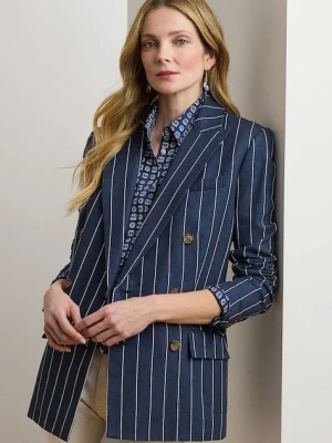 Lauren Ralph Lauren marynarka z domieszką lnu kolor granatowy dwurzędowa wzorzysta 200973085