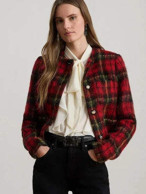 Lauren Ralph Lauren marynarka z domieszką wełny kolor czerwony jednorzędowa wzorzysta 200P02014