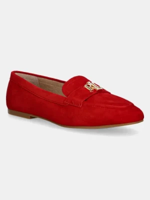 Lauren Ralph Lauren mokasyny zamszowe Averi III damskie kolor czerwony na płaskim obcasie 802946809006