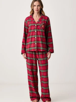 Lauren Ralph Lauren piżama dwuczęściowa damska z bawełną czerwony