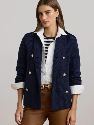 Lauren Ralph Lauren płaszcz bawełniany kolor granatowy przejściowy dwurzędowy 200957610