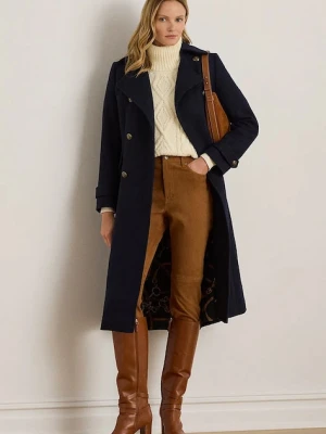 Lauren Ralph Lauren płaszcz z dodatkiem wełny kolor granatowy 297P04150