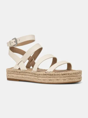 Lauren Ralph Lauren sandały skórzane Polly Gldtr damskie kolor beżowy na platformie 802967094001