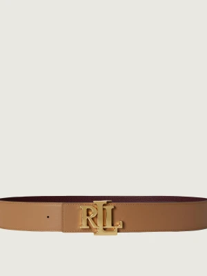 LAUREN RALPH LAUREN Skórzany dwustronny pasek beżowy