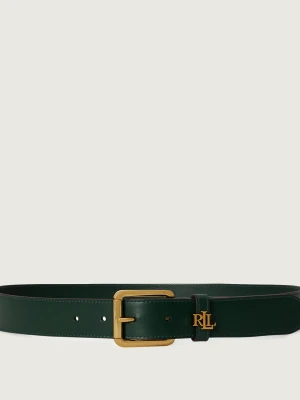 LAUREN RALPH LAUREN Skórzany pasek butelkowa zieleń