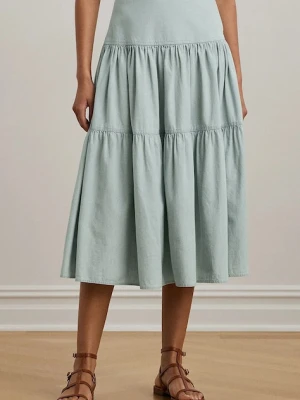 Lauren Ralph Lauren spódnica bawełniana kolor niebieski midi rozkloszowana 200978816