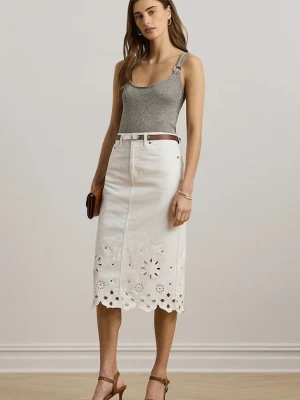 Lauren Ralph Lauren spódnica jeansowa kolor biały midi prosta 200978819