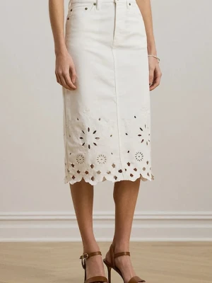 Lauren Ralph Lauren spódnica jeansowa kolor biały midi prosta 200978819